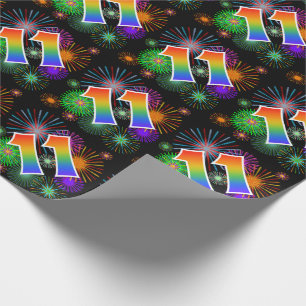 Papel De Presente Fogos-de-artifício coloridos + Teste padrão "11"