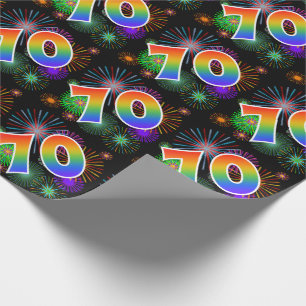 Papel De Presente Fogos-de-artifício coloridos + Teste padrão "70"