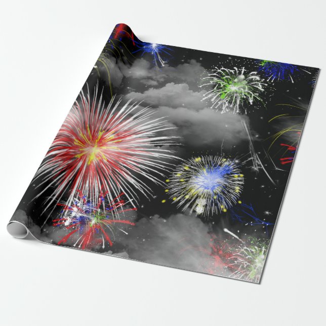Papel De Presente fogos de artifício e celebração de nuvens (Desenrolado)