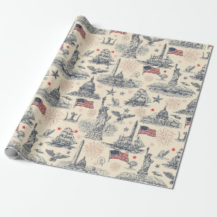 Papel De Presente Fogueira de Fogos de Artifício Americana Vintage (