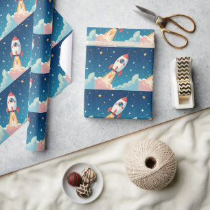 Papel De Presente Foguete espacial fofo decolando