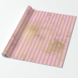 Papel De Presente Foil de Paris rosa e Dourada
