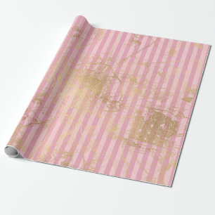 Papel De Presente Foil de Paris rosa e Dourada