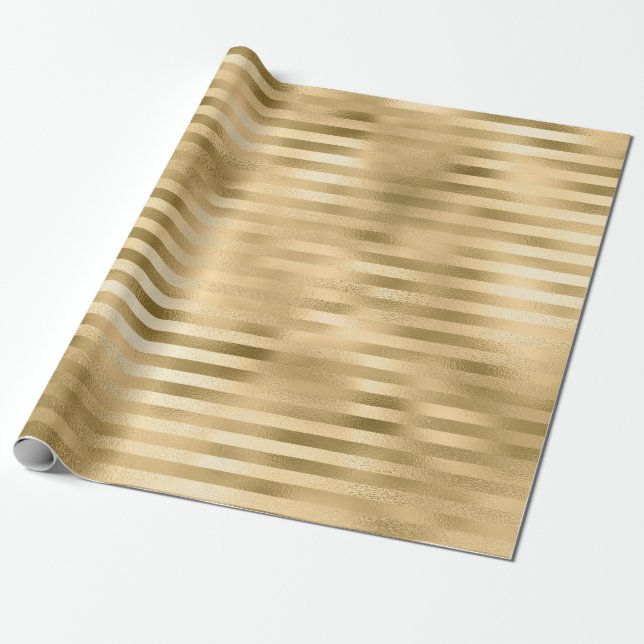 Papel De Presente Foil Listrado Dourado (Desenrolado)