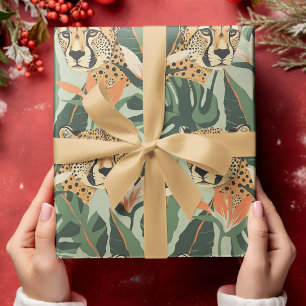 Papel De Presente Folha da Floresta Selvagem de Leopard Ilustração S
