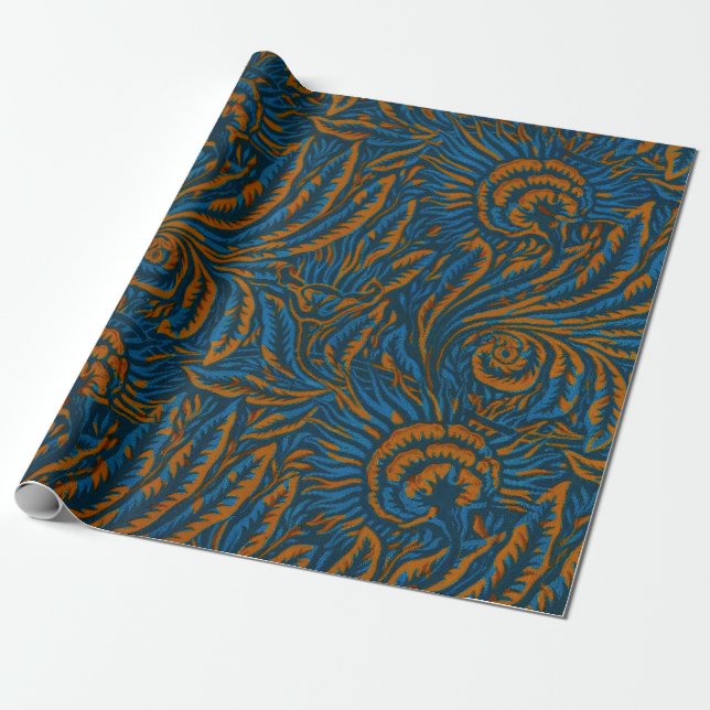 Papel De Presente Folha de Acanto Botânico Estilo Teal William Morri (Desenrolado)