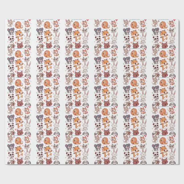 Papel De Presente Folha de Adesivos de Animais Fofos Adorable CStick (Aberto)