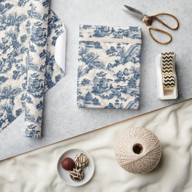 Papel De Presente Folha de água azul e castelo branco da China pagod (Artesanato)