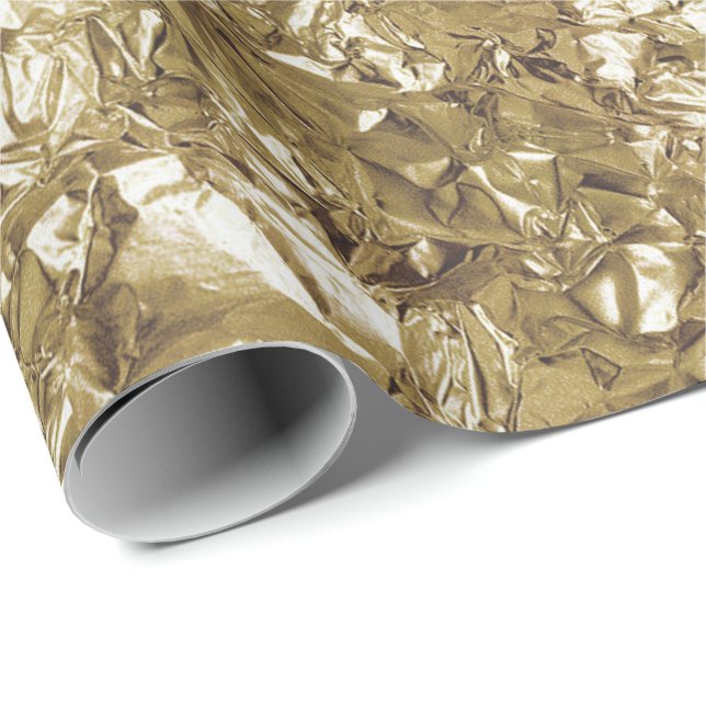 Papel De Presente Folha de alumínio Dourada Glam Metálico Enrugado (Ponta do rolo)