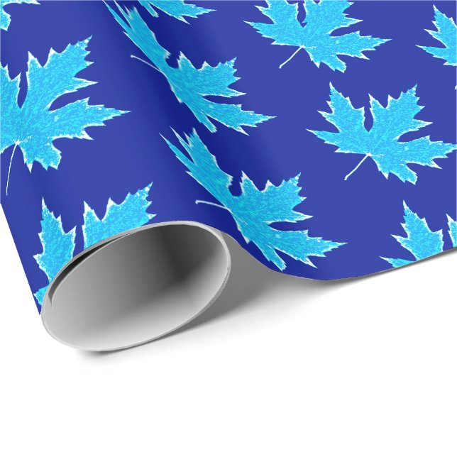 Papel De Presente Folha de carvalho - azul-gelo e branco (Ponta do rolo)