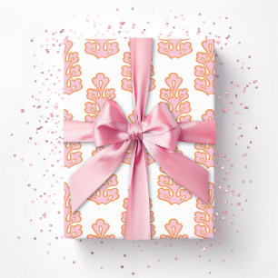Papel De Presente Folha de Carvalho em Rosa e Laranja