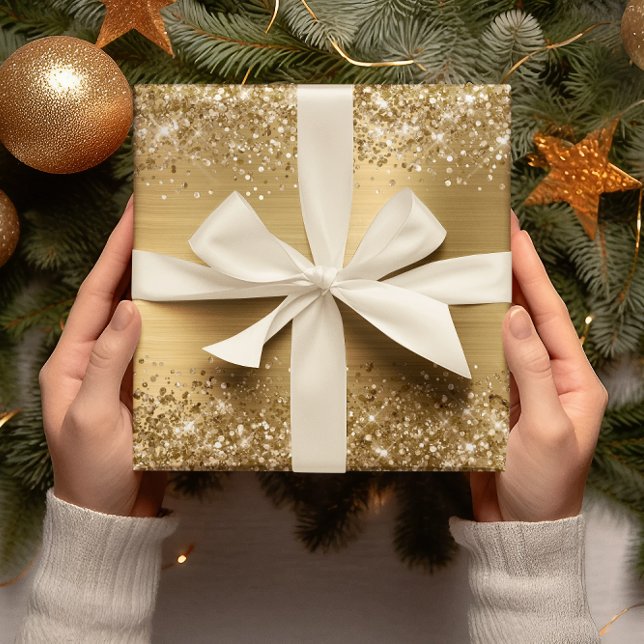 Papel De Presente Folha de Faux Dourada da Literatura (Glitter Gold Faux Foil Wrapping Paper)