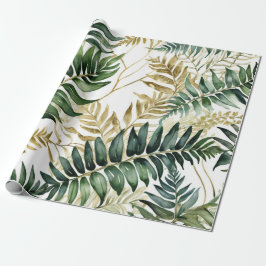 Papel De Presente Folha de Fern luxuosa Linha dourada