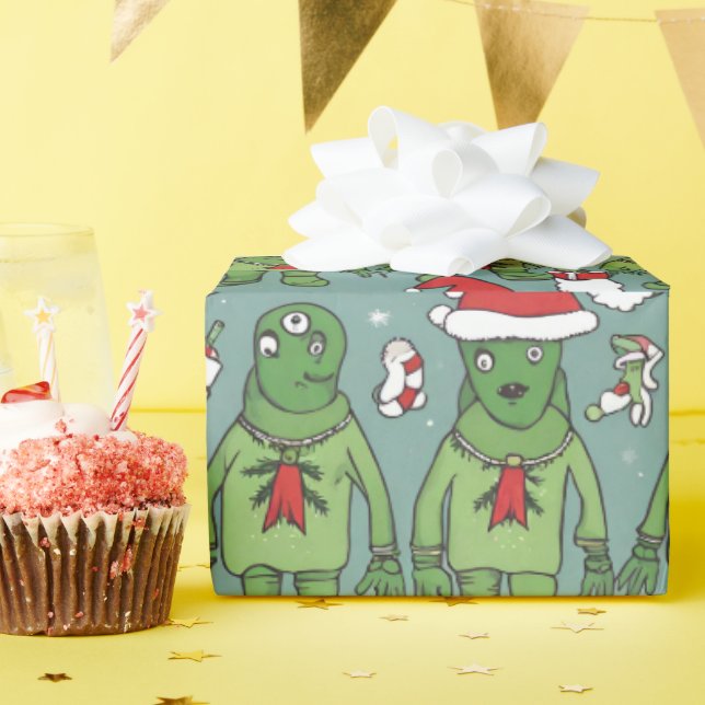 Papel De Presente Folha de Natal engraçada de alienígena (Festa de aniversário)
