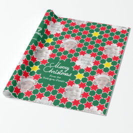 Papel De Presente Folha de Natal verde padrão estelar