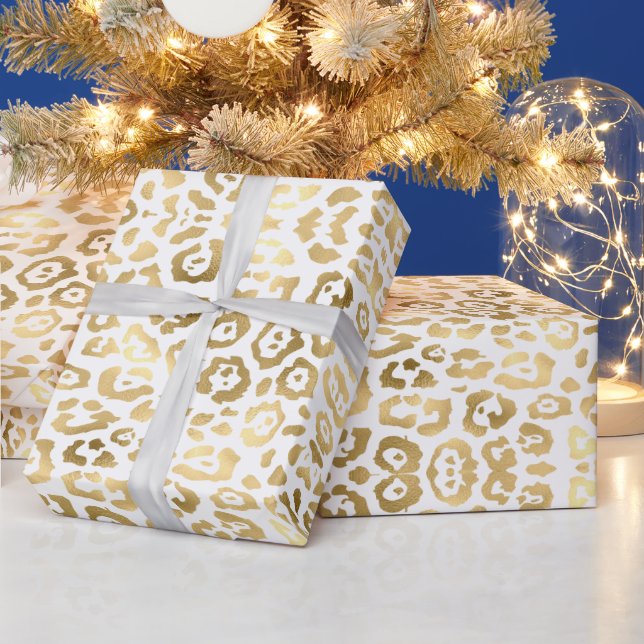 Papel De Presente Folha de ouro e folha branca com padrão de impress (Feriados)
