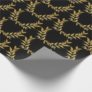 Papel De Presente Folha de Ouro Preto Monograma Elegante Chic Casame