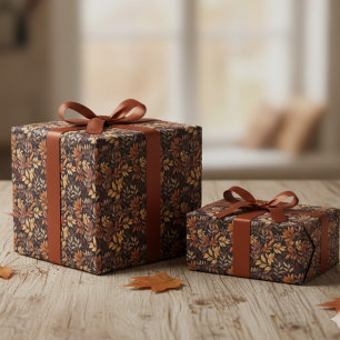 Papel De Presente Folha de Outono Marrom Rico Dourado Alaranjado Rús