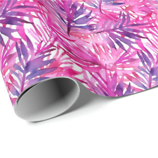 Papel De Presente Folha de Palma da Selva Tropical Rosa Quente