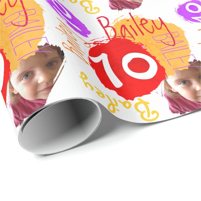 Papel De Presente Folha de pintura de 10 anos com foto de nome perso (Ponta do rolo)