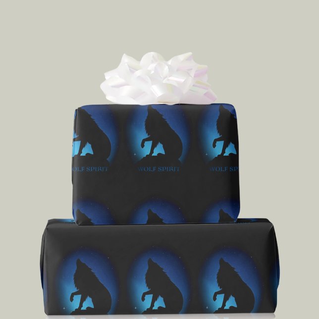 Papel De Presente Folha de presente azul-preto do espinheiro lobo lo (Criador carregado)