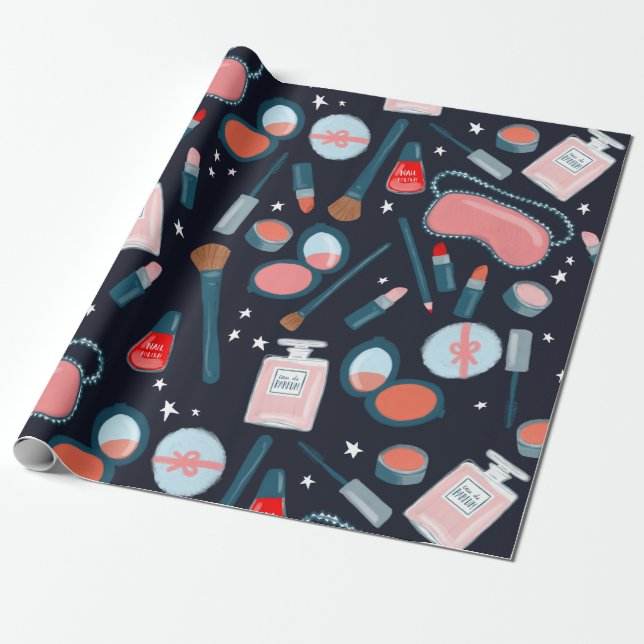 Papel De Presente Folha de presente de marinho com padrão de cosméti (Desenrolado)