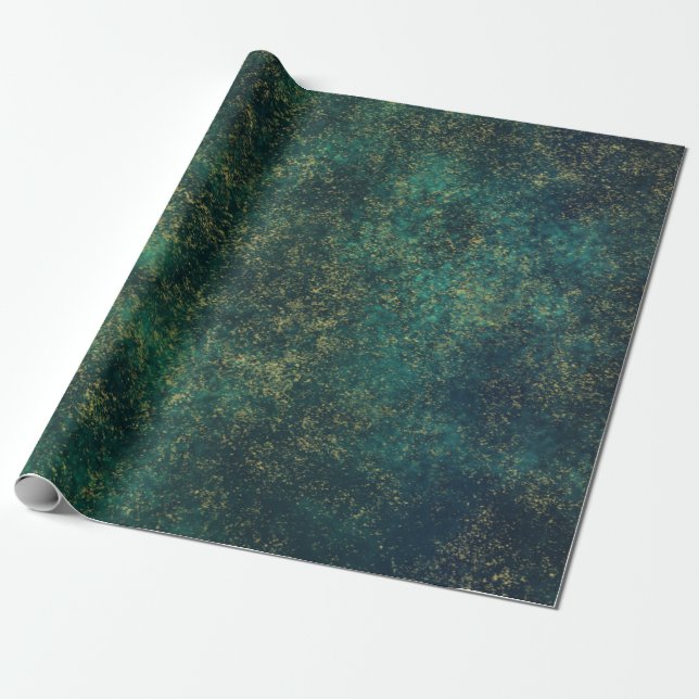 Papel De Presente Folha Dourado falso verde/azul da aguarela (Desenrolado)