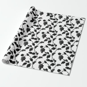 Papel De Presente Folha e haste pretas Toile floral