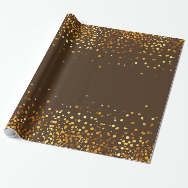 Papel De Presente Folha Glitter Dourada Castanha Confetti Faux (Desenrolado)