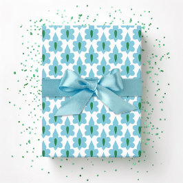 Papel De Presente Folha Pequena em Verde e Água