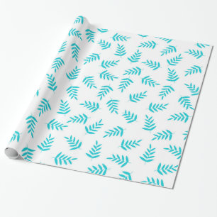 Papel De Presente Folha Tropical Azul e Branco