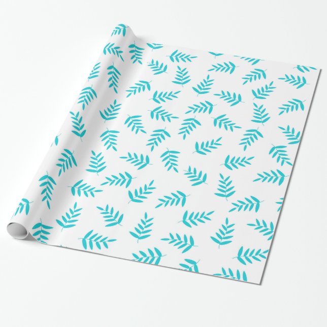 Papel De Presente Folha Tropical Azul e Branco (Desenrolado)