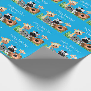 Papel De Presente Folha Verde de Aniversário do Zoo Personalizado