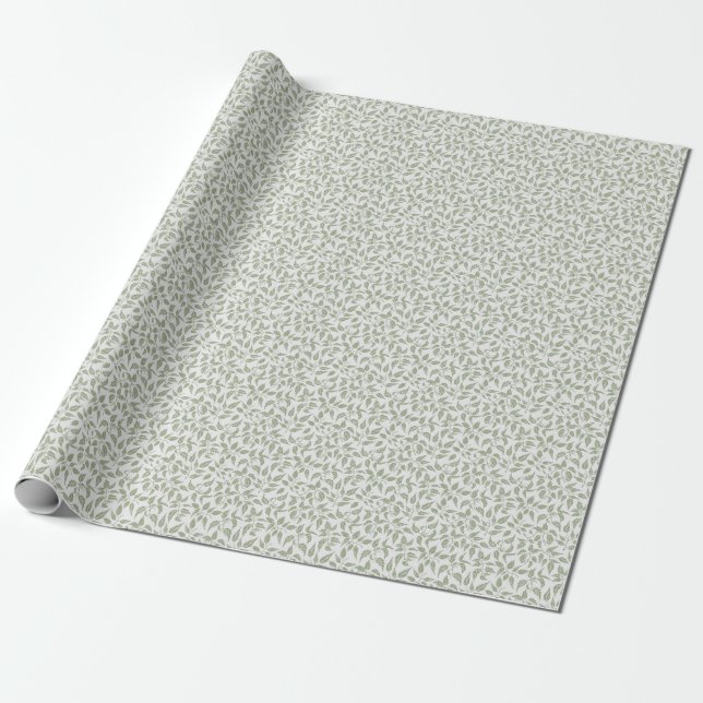 Papel De Presente Folhagem Botânica Densa Verde Sálvia Rústica (Desenrolado)