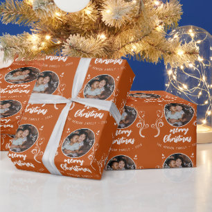 Papel De Presente Folhagem Branca de Fotos da Família Feliz Natal