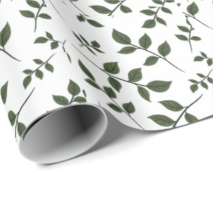 Papel De Presente Folhagem com Folhas Verdes em Branco