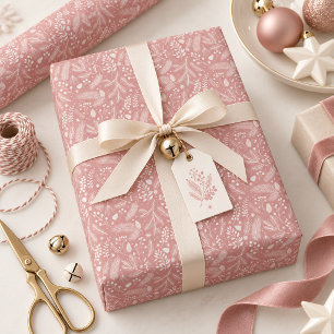 Papel De Presente Folhagem de Inverno Rústico-Chique Rosa Poeira Mar