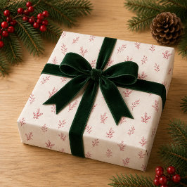Papel De Presente Folhagem de Natal Elegante Verde Vermelho Férias