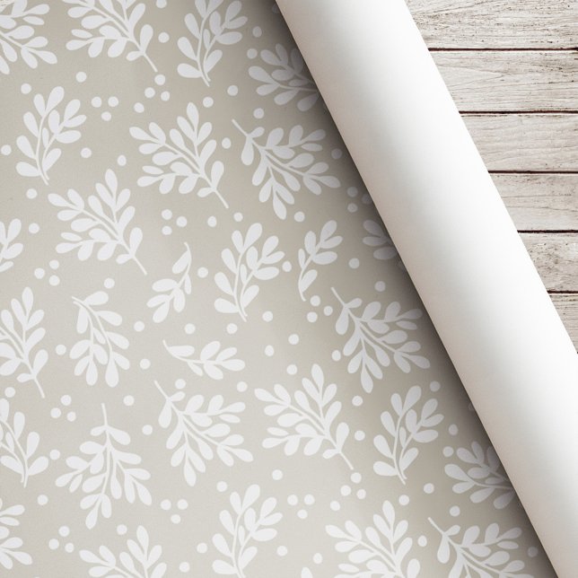 Papel De Presente Folhagem de Natal Moderna Presente de Férias Bege (Criador carregado)