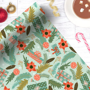 Papel De Presente Folhagem de Natal Poinsettia Hortelã Botânica