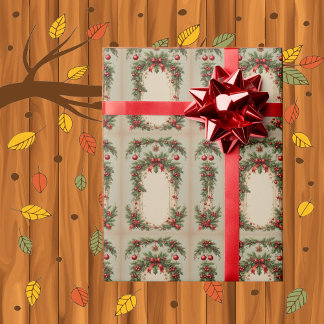 Papel De Presente Folhagem de Natal Vermelha de Azevinho Rústico 