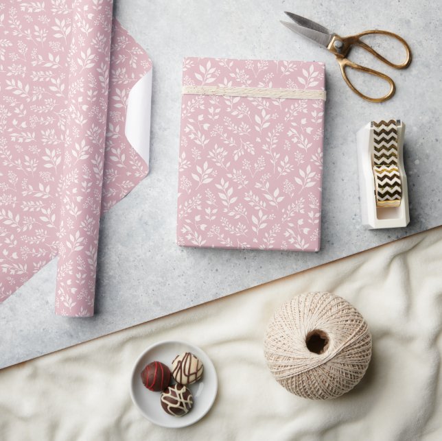 Papel De Presente Folhagem de Outono Neutra - Rosa Suave (Artesanato)