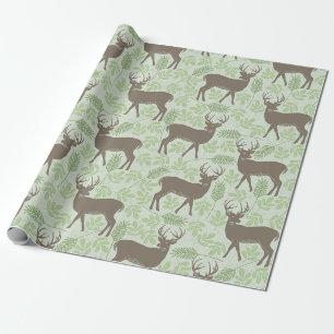 Papel De Presente Folhagem de Veado Florestal Padrão Verde Marrom