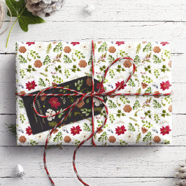 Papel De Presente Folhagem Floral Elegante de Natal Aquarela