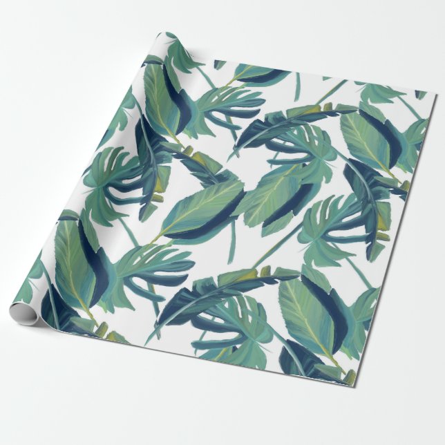 Papel De Presente Folhagem Folhas Tropicais Monstera (Desenrolado)