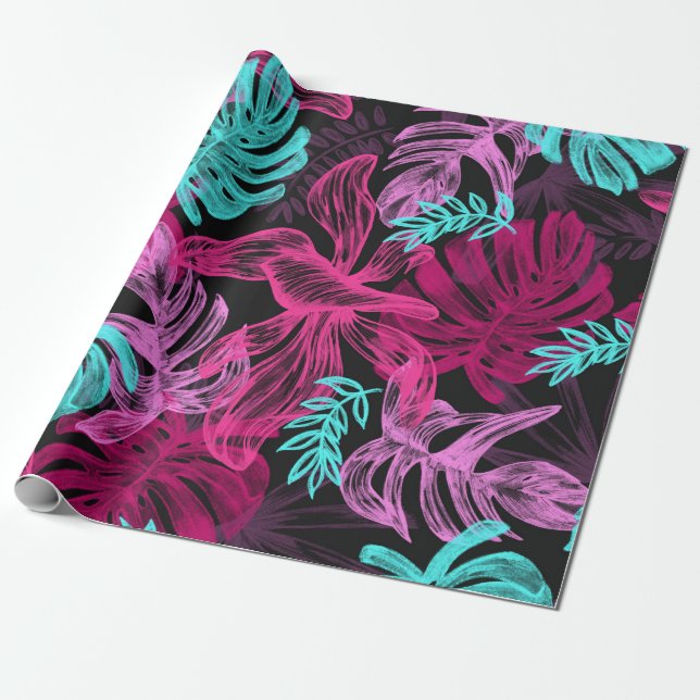 Papel De Presente Folhagem Folhas Tropicais Monstera (Desenrolado)