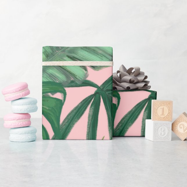 Papel De Presente Folhagem Folhas Tropicais Monstera festa (Chá de bebê)