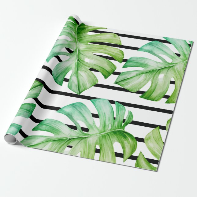Papel De Presente Folhagem Geométrica Tropical (Desenrolado)