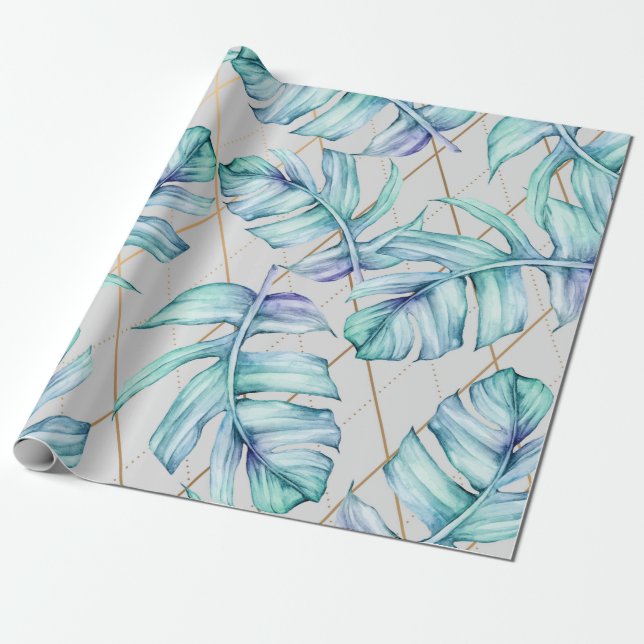 Papel De Presente Folhagem Geométrica Tropical (Desenrolado)