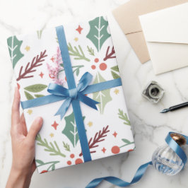 Papel De Presente Folhagem Moderna das Berries de Natal